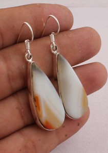 925 <b>Sterling</b> <b>Silver</b> Montana Agate <b>Earrings</b> Natural Gemstone Teardrop <b>Dangle</b> <b>Earrings</b> Handmade Jewelry for Women Wholesaler - Product Image 2