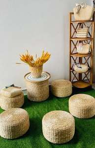 Pouf en jacinthe d'eau du Vietnam, tabouret en fibre naturelle tressée, pour repose-pieds, siège, décoration de chambre, salon et cadeaux - Product Image 6