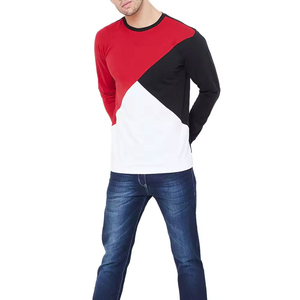 Men's Long Sleeve O-Neck Color Blocked Knitted T-Shirt Geometric Pattern Casual Style Regular Fit - Product Image 2