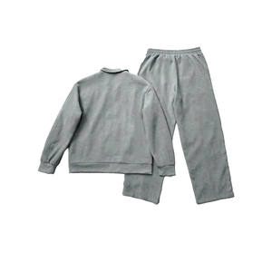 Ensemble survêtement et jogging en molleton gris pour homme avec piping contrasté, haut zippé et pantalon large, streetwear, tenue quotidienne, deux pièces - Product Image 5