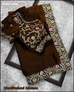 Sari indio de calidad de exportación para fiestas, de satén Fandy con bordado Zari y trabajo de espejos Savroski hecho a mano, fabricante de moda femenina. - Product Image 4