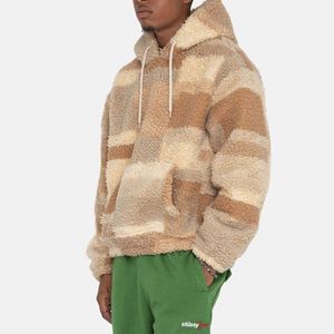 Sudadera con Capucha de Sherpa a Cuadros para Hombre, 100% Poliéster, Transpirable, Corte Holgado, Suave, Estilo Casual Urbano para Otoño e Invierno - Product Image 3