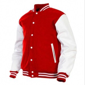 Veste de baseball varsity de haute qualité avec manches en cuir et laine, col montant, en polaire gaufrée multicolore pour l'hiver - Product Image 1