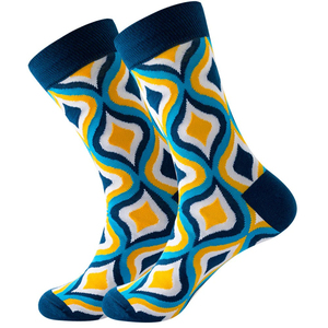 Chaussettes pour hommes à motif géométrique, tricotées, bleues, jaunes, blanches, coupe classique, usage quotidien, chaussettes en bambou personnalisées, OEM, vente en gros, écologiques - Product Image 5
