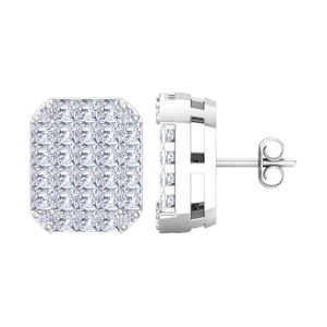 Pendientes de tuerca de oro blanco de 14K de primera calidad con diamantes de corte princesa, diseño geométrico rectangular con micro pavé, para hombre - Product Image 1