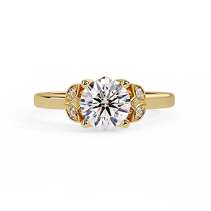 Bagues solitaires classiques à fleurs, diamant rond cultivé en laboratoire, or jaune 14 carats, bagues de mariage, certifiées IGI, bagues d'anniversaire - Product Image 4