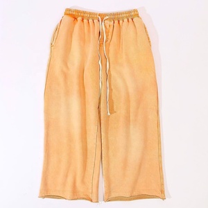 Pantalon de survêtement unisexe en molleton bouclette style streetwear, coupe ample et large, effet délavé vintage - Product Image 1