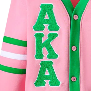 Cárdigan de Forro Polar AKA, Unisex, Color Rosa y Verde, con Botones al Frente, Estilo Universitario Informal Premium, Chaqueta Suéter en Color Rosa y Verde - Product Image 5