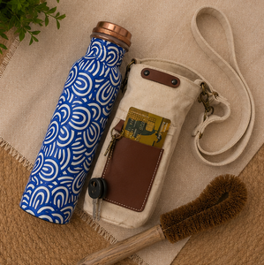 Printed Copper Water <b>Bottle</b> Sleeve And <b>Brush</b> Kit Eco-friendly Portable Multi-Use Home Use with Coaster Lids - Product Image 4