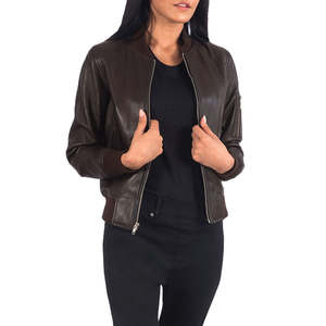 Chaqueta Bomber de Cuero Genuino, Sólida, para Otoño e Invierno, con Cierre Frontal con Logotipo, Impermeable, Ecológica, de Primera Calidad, Chaqueta de Piel de Oveja Real - Product Image 5
