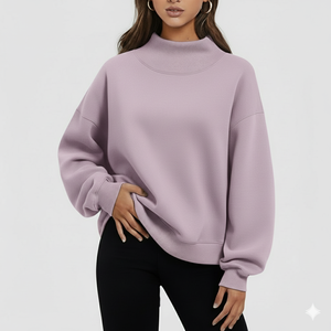 Sudadera personalizada para mujer, de cuello alto, estilo oversized, con ribetes y dobladillo en contraste, de tejido grueso tipo felpa. - Product Image 3
