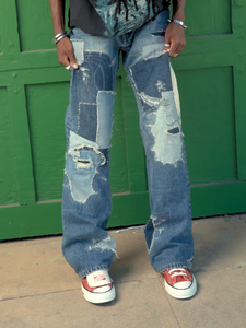 Jeans en denim pour homme 2026 de haute qualité, coupe évasée, noir délavé, imprimé, effet usé, style streetwear hip-hop Y2K, OEM ODM, en coton - Product Image 2