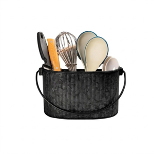 Organizador de Cubiertos Galvanizado, Porta Cubiertos Metálico, Organizador de Utensilios de Cocina Estilo Rústico, Porta Cubiertos Negro de 4 Compartimentos - Product Image 2