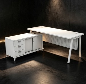 Modern Durable White Rectangular Wood Metal Executive Computer Desk 7-Drawer Storage <b>Cabinet</b> Freestanding <b>Office</b> Furniture for - Product Image 1