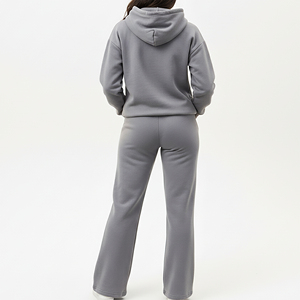 Custom Made <b>Women's</b> 100% Cotton Embroidered Fleece <b>Tracksuit</b> Wholesale Solid <b>Grey</b> Baggy Oversized Drop Shoulder Winter Lace - Product Image 6