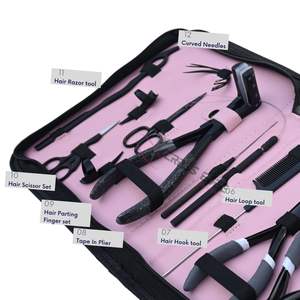 Kit completo de herramientas para extensiones de cabello rosa con crimpadora de microperlas de superficie plana, cortador de queratina, herramienta abridora de perlas y clips. - Product Image 4