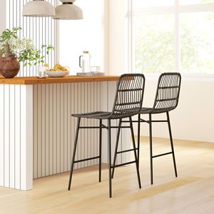 Modern Style Bar <b>Stools</b> Set of 2 26\" <b>Counter</b> Height <b>with</b> <b>Back</b> Strong Rattan Bar Chairs for Kitchen Island Black - Product Image 2