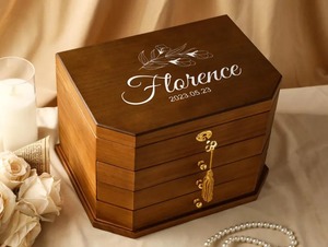 Boîte à bijoux décorative en bois fait main avec incrustation de nacre, motif floral gravé, design moderne et luxueux, organiseur de rangement pour accessoires - Product Image 4