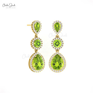 New Arrival Natural 10x8mm Prong Set Peridot & Diamond <b>Earrings</b> 14k Fine Gold Diamond Halo Bridal <b>Earrings</b> From Chordia Jewels - Product Image 1