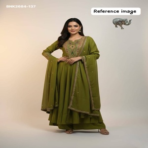 Conjunto de Kurti-Plazzo-Anarkali de seda de muselina de alta calidad con trabajo de cordón y Dupatta, Colección de Proveedores Mundiales - Product Image 1