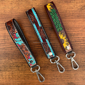 Muñequera de girasol mecanizada a mano, llavero de cuero genuino, llavero personalizado, llave de coche vaquera, correa de llave occidental, llaveros de muñeca - Product Image 3
