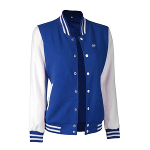 Veste universitaire bleue avec manches et rayures blanches, col montant, simple boutonnage, style preppy, pour l'automne - Product Image 3