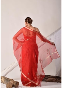 KV <b>Red</b> Kota Hand Embroidered Saree With Unstitched <b>Blouse</b> - Product Image 5