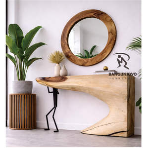 โต๊ะคอนโซลไม้สักคุณภาพสูง งานแฮนด์เมด ดีไซน์ทันสมัย เป็นมิตรกับสิ่งแวดล้อม พร้อมกระจกตกแต่งผนัง - Product Image 3