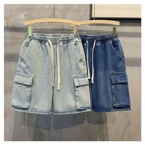 Pantalones cortos de mezclilla para hombre, estilo coreano, de verano, finos, holgados, de trabajo, de cinco puntos, con cintura elástica, de algodón, rectos, estilo urbano. - Product Image 5