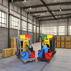 Carrito de Limpieza Industrial Abierto de Plástico Verde KC con 1 Estante y 4 Ruedas, Capacidad de 300 lb, Marco de PPCP para Uso en Interiores - Product Image 4
