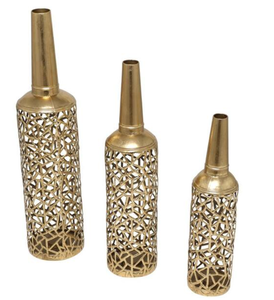 Ensemble de 3 jardinières contemporaines côtières en métal doré faites à la main, de qualité supérieure, design moderne, décoration florale de sol de haute qualité - Product Image 3