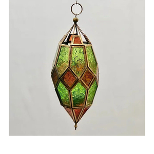 Handmade <b>Brass</b> <b>Lantern</b> With Colored Glass Panels Intricate Design For Home Decoration - Product Image 6