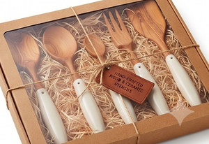 Juego de cubiertos de acero inoxidable con diseño de mango de cerámica, perfecto para cenas, utensilios de cocina, eventos y accesorios para bodas. - Product Image 4