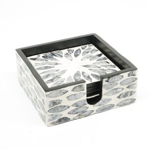 American Style 4-Piece Bone Inlay Round <b>Coaster</b> Set <b>Heat</b>-Protect Feature for Tea Water or Drink Kitchen Table Decor <b>Coaster</b> Set - Product Image 5