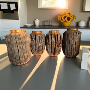 Vase à fleurs en bois solide dérive bois bouteille forme Vase intérieur belle fabrication à la main couleur naturelle décor à la maison Center décor Agate - Product Image 4