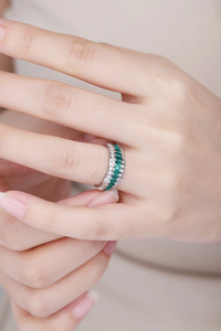 Women's 925 <b>Silver</b> <b>Emerald</b> Cut Eternity Band <b>Ring</b> Rhodium Plated Channel Setting Geometric Luxury Wedding <b>Ring</b> - Product Image 5