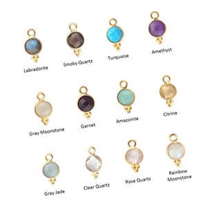 Crystal Quartz Faceted <b>Charm</b> 6mm Gold Plated Round Bezel Pendant Double Sided Birthstone Gemstone <b>Charm</b> for Handmade Jewelry - Product Image 5