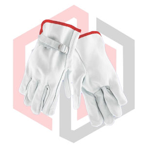 Guantes de seguridad para conductor de cuero granulado de vaca con correa, resistentes al desgarro, transpirables, antideslizantes, sin silicona, blancos con detalles rojos - Product Image 3