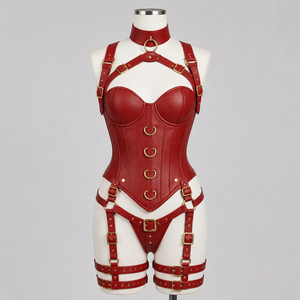 Women's Overbust Gothic Leather <b>Corset</b> Harness Set-Sexy Sports <b>Shapewear</b> with Hook-and-Eye Design - Product Image 1
