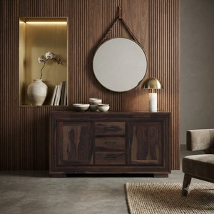 Modern Wooden <b>Sideboard</b> Cabinet With Metal Handles Storage Furniture For Living Room Midcentury Design Walnut Finish - Product Image 3