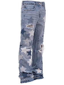 Jean en denim pour homme 2026 de haute qualité, coupe évasée, délavé bleu, avec patchs, effet usé, style streetwear hip-hop Y2K, OEM ODM, en coton - Product Image 3