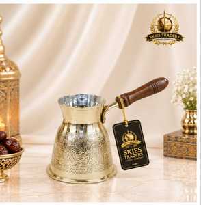 Handmade Hammered Texture Copper <b>Turkish</b> Coffee Pot Cezve Briki with Ornate Brass Handle Drinkware - Product Image 3