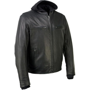 SAMROZ SPORTS Men's Premium Leather <b>Motorcycle</b> Riders Vented <b>Jacket</b> with Removable Hoody Liner - Product Image 1
