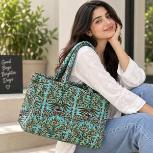 Bohemian Floral Canvas Tote <b>Bag</b> Open Top Turquoise Patterned Design All Seasons Shopping <b>Bag</b> - Product Image 2