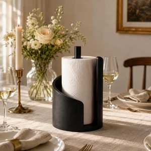 Porte-serviettes en papier en bois courbé, design semi-circulaire, sur pied, style Japandi, accessoire de cuisine, boîte à mouchoirs - Product Image 4