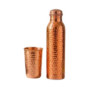Bouteille d'eau artisanale en cuivre pur imprimée noir et blanc avec un ensemble de 2 tasses – Vaisselle santé - Product Image 3