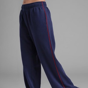 Pantalon de survêtement bleu marine pour homme avec bande latérale rouge, taille élastique, en molleton de coton décontracté, idéal pour l'automne - Product Image 2