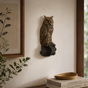 Sculpture murale en métal SHUBHAM en forme de hibou, imitation antique, décoration animale pour jardin et maison - Product Image 1