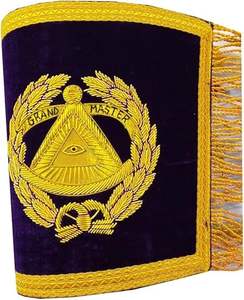 Conjunto de Regalia Masónica para Gran Maestro de la Gran Logia: Collar de Cadena y Puños (3 en 1), Tela Azul Tipo Cuero Sintético - Product Image 2