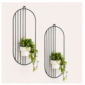 Juego de Macetas Colgantes de Pared de Metal Moderno, Soporte Geométrico Ovalado Minimalista para Plantas, para Jardín Vertical Interior y Decoración de Sala de Estar - Product Image 1